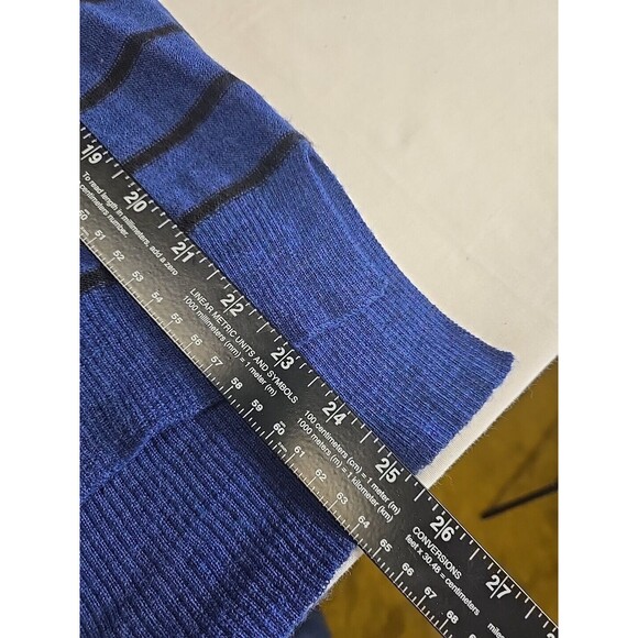 Max Studio 100% Extra-fine Merino Wool Pullover Sweater Blue Black Stripe Size L - Picture 6 of 7